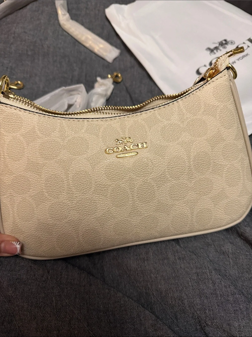 Coach Cream Signature Crossbody Bag with Gold Hardware